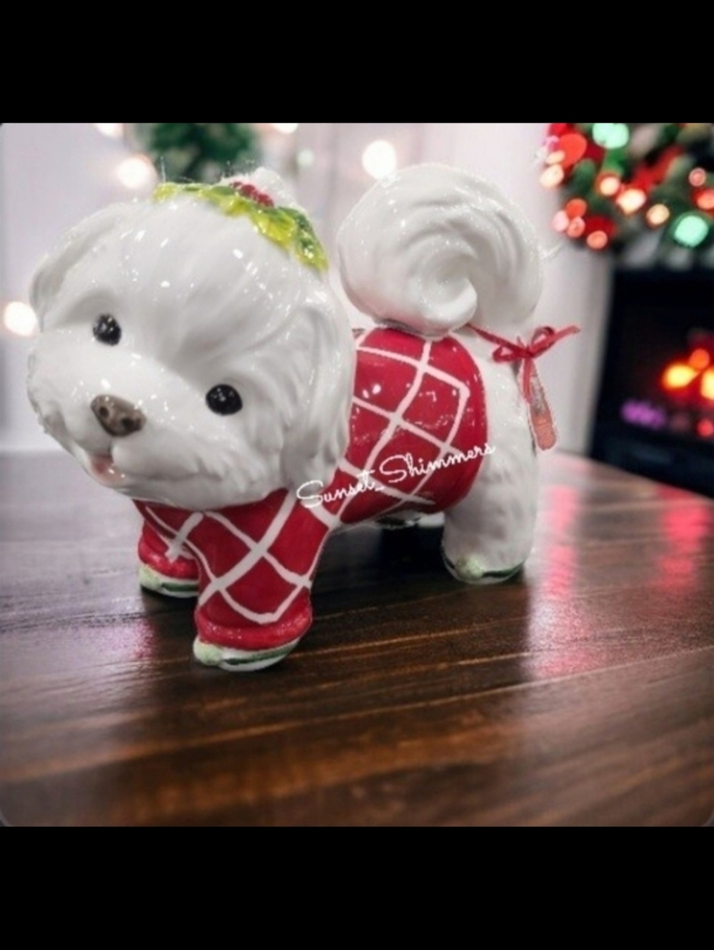 BLUE Sky Clayworks Maltese Christmas Puppy Dog Figurine By Heather Goldminc New